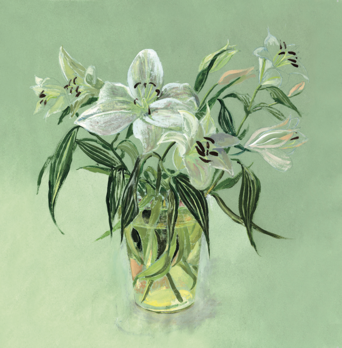 Artists on Cards Ltd SQL402 Glass Vase and White Lillies.  