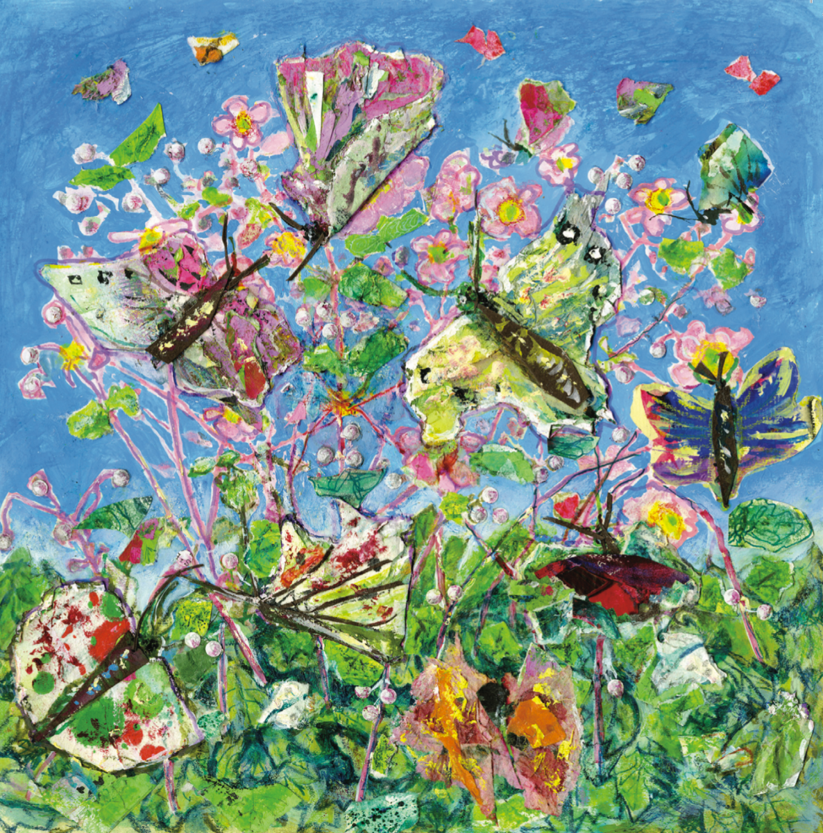 Artists on Cards Ltd SQL406-for-web Wild Geranium and Butterflies Collage  